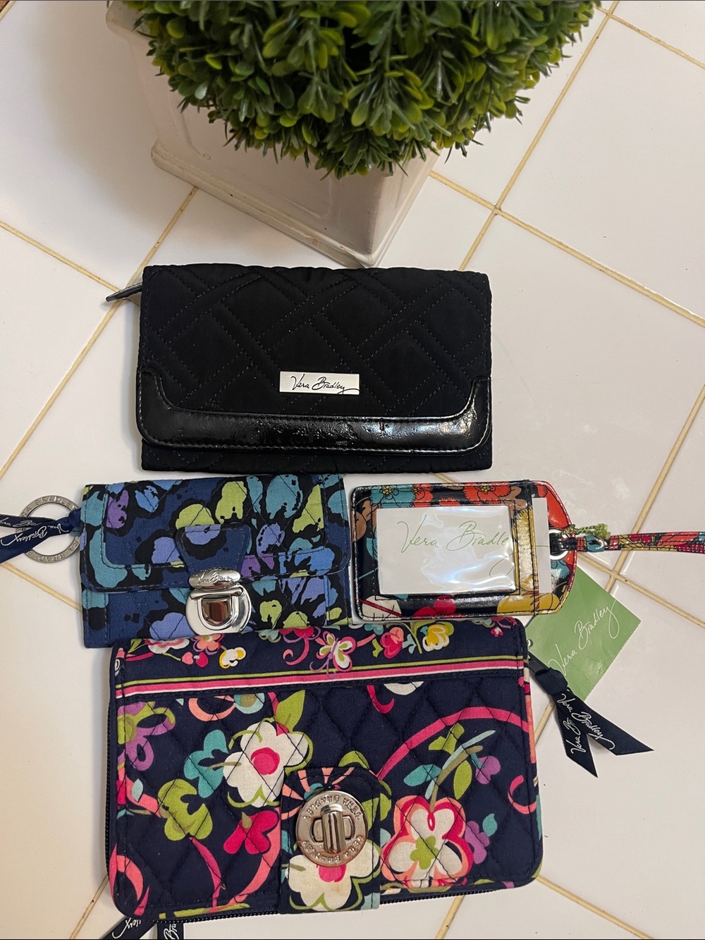 Vera Bradley Black Quilted Wallet and Floral Quilted Wristlet Set